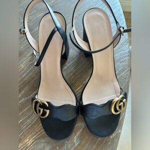 GUCCI GG Marmot Black Women’s Mid-Heel 3” Sandal, Size 38.5